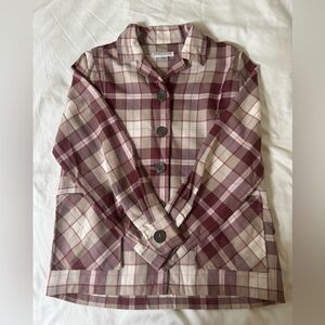 Pendleton Petite Burgundy and Cream Plaid Button-Down Jacket with Pockets
